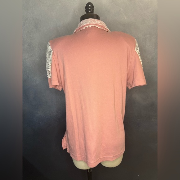 Vintage Lacy Afternoon by Shell Kepler Pink Lace Polo Top - Size M - Picture 5 of 8
